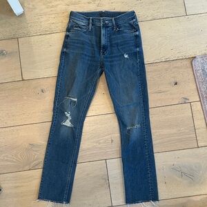 MOTHER mid rise Dazzler Ankle Fray Women's Straight Leg Jeans - Blue size 26